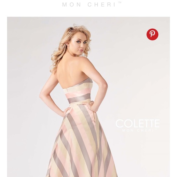 Colette CL19836 Pink Stripe Strapless Gown SZ 6 - Picture 4 of 10